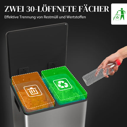 Dual Compartment 60L Stainless Steel Kitchen Bin
