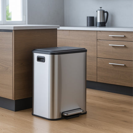 Dual Compartment Kitchen Bin, 15L Waste Separator