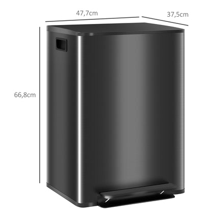 Dual Compartment Kitchen Trash Can, 60L Stainless Steel
