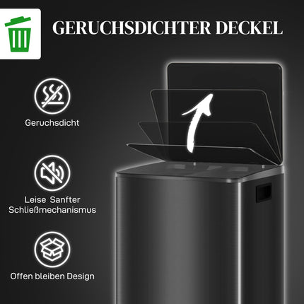 Dual Compartment Kitchen Trash Can, 60L Stainless Steel