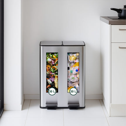 Dual Compartment Pedal Bin, 2x30L Capacity