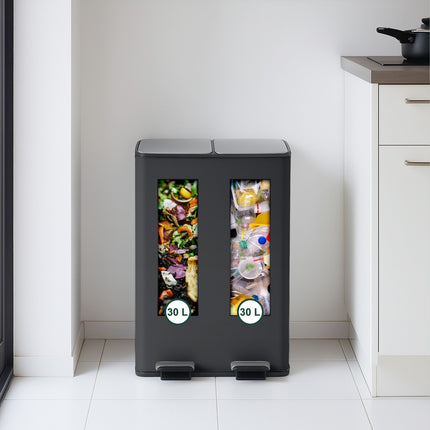 Dual Compartment Pedal Bin, 2x 30L Capacity