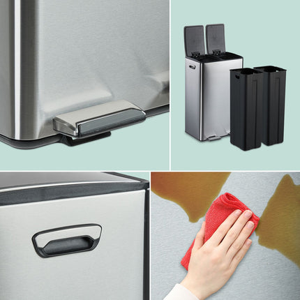 Dual Compartment Pedal Bin, 2x30L Capacity