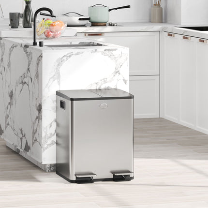 Dual Compartment Stainless Steel Trash Bin, 2x20L