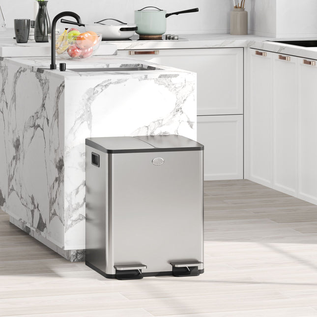 Dual Compartment Stainless Steel Trash Bin, 2x20L