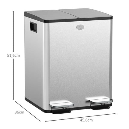 Dual Compartment Stainless Steel Trash Bin, 2x20L