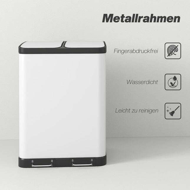 Prullenbak met twee compartimenten, 2 x 30 liter, met pedaal, grijs
