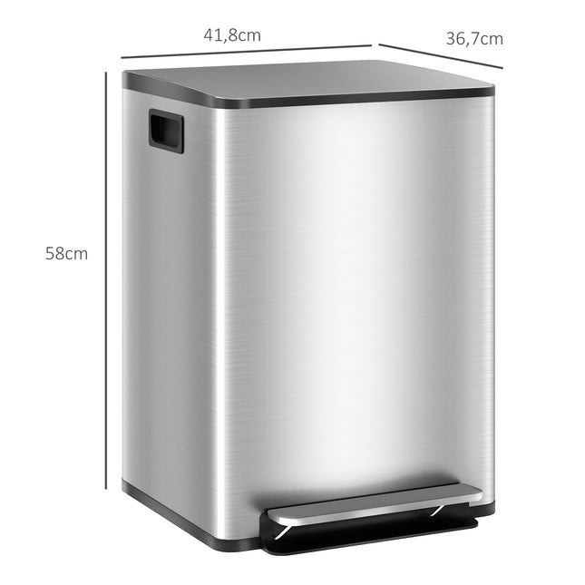 Prullenbak met twee compartimenten, 40 liter, soft-close, roestvrij staal