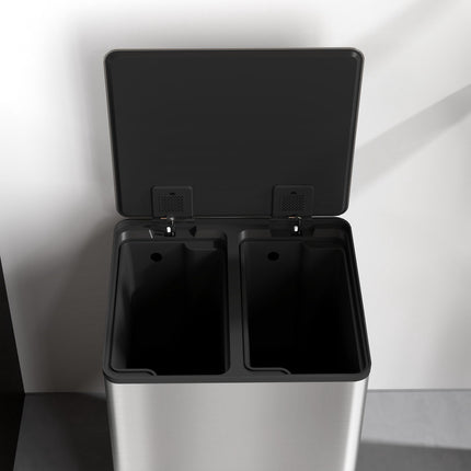 Dual Compartment Trash Can, 40L, Soft-Close, Stainless Steel