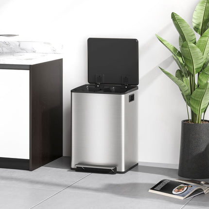 Dual Compartment Trash Can, 40L, Soft-Close, Stainless Steel