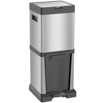 Dual Compartment Trash Can, Stainless Steel, 34L Total Capacity