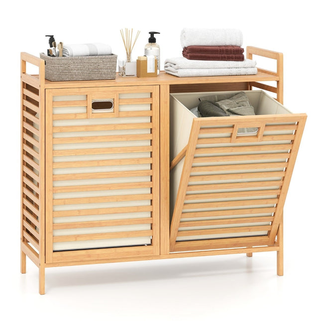 Dual Laundry Hamper, 75L Bamboo with Removable Bins