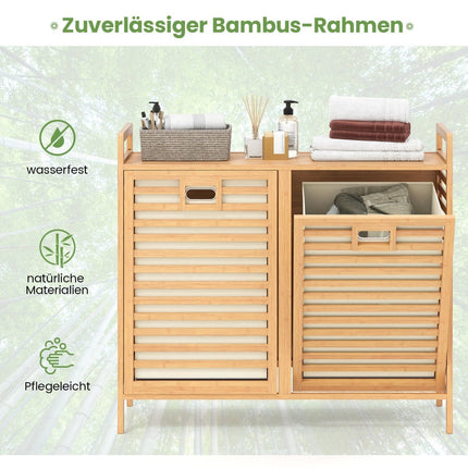 Dual Laundry Hamper, 75L Bamboo with Removable Bins