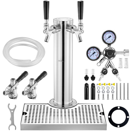 Dual Tap Kegerator Tower Kit, W21.8 Regulator, S Coupler