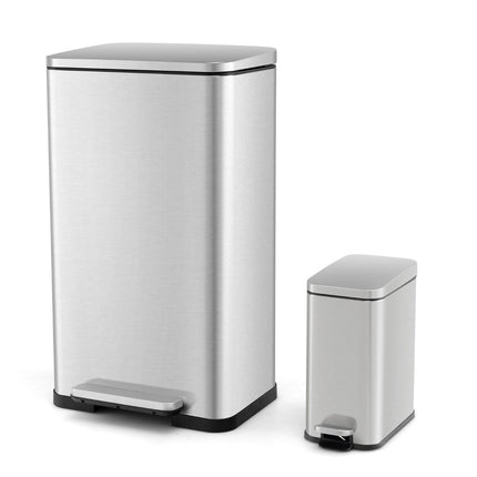 Dual Trash Can Set, 40L & 6L, Stainless Steel, Soft-Close