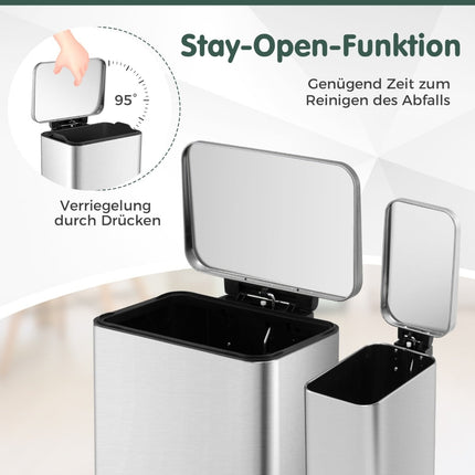 Dual Trash Can Set, 40L & 6L, Stainless Steel, Soft-Close
