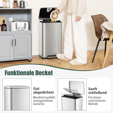 Dual Trash Can Set, 40L & 6L, Stainless Steel, Soft-Close