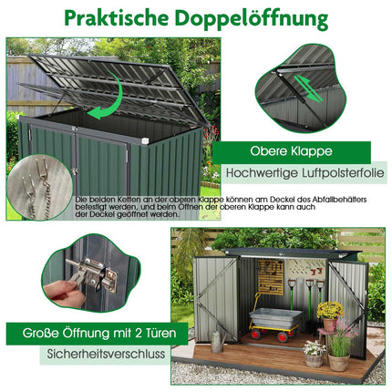 Dual Trash Can Storage Shed, Galvanized Metal, 172x95.5x130 cm