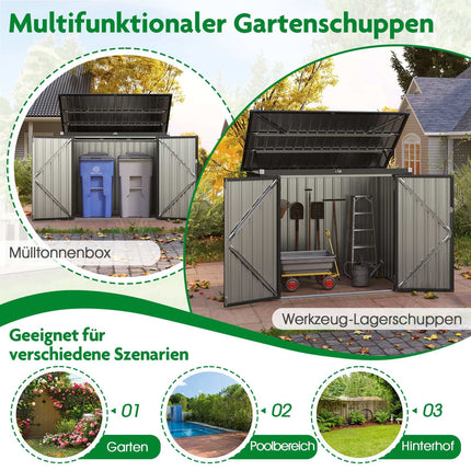 Dual Trash Can Storage Shed, Galvanized Metal, 172x95.5x130 cm
