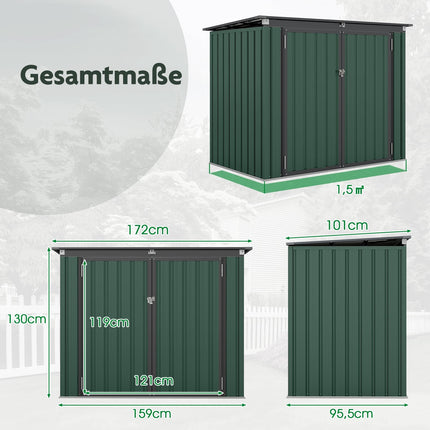 Dual Trash Can Storage Shed, Galvanized Metal, 172x95.5x130 cm