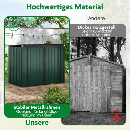 Dual Trash Can Storage Shed, Galvanized Metal, 172x95.5x130 cm