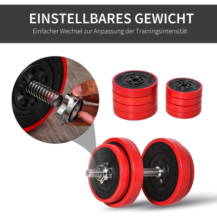 Adjustable dumbbells & barbell set, 20 kg, red/black, home training