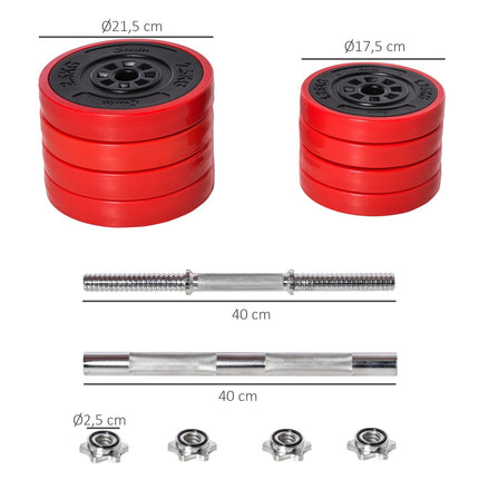 Adjustable dumbbells & barbell set, 20 kg, red/black, home training