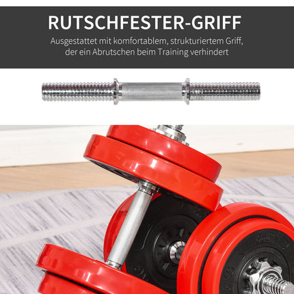 Adjustable dumbbells & barbell set, 20 kg, red/black, home training