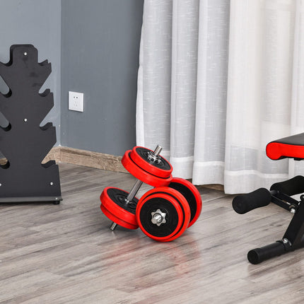 Adjustable dumbbells & barbell set, 20 kg, red/black, home training