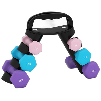Dumbbell Set with Rack, 6 Weights: 1kg, 2kg, 3kg