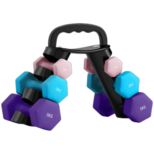 Halterset met rek - 6 gewichten: 2x1kg, 2x3kg, 2x5kg