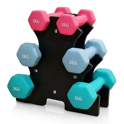 Dumbbell Set with Stand, 1–3 kg, Non-Slip PVC Coated