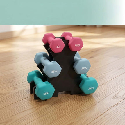 Dumbbell Set with Stand, 1–3 kg, Non-Slip PVC Coated