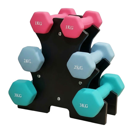 Dumbbell Set with Stand, 1–3 kg, Non-Slip PVC Coated