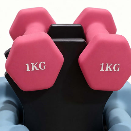Dumbbell Set with Stand, 1–3 kg, Non-Slip PVC Coated