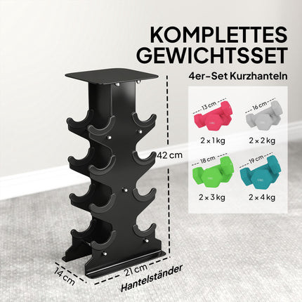 Dumbbell Set with Stand, 8 Weights, Non-Slip Grip