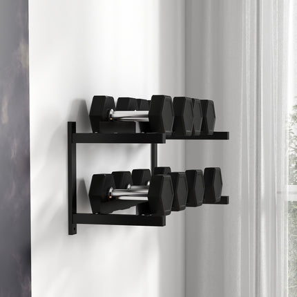 Wall-mounted dumbbell rack, 2 shelves, 70 kg capacity