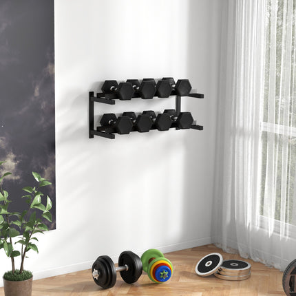 Wall-mounted dumbbell rack, 2 shelves, 70 kg capacity