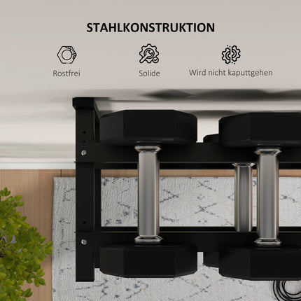 Wall-mounted dumbbell rack, 2 shelves, 70 kg capacity