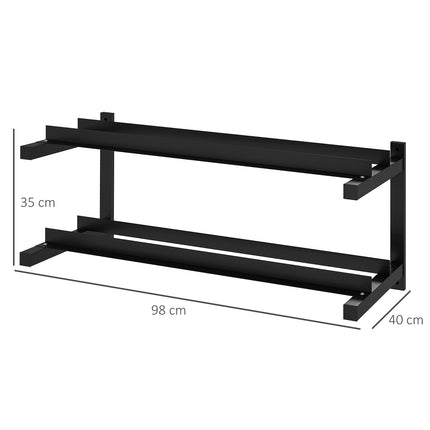 Wall-mounted dumbbell rack, 2 shelves, 70 kg capacity