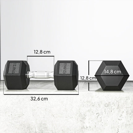Dumbbells, Knurled Grip, Cast Iron, 2 x 12.5 kg