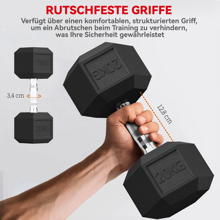 Dumbbells, Knurled Grip, Cast Iron, 2 x 20kg for Home Gym