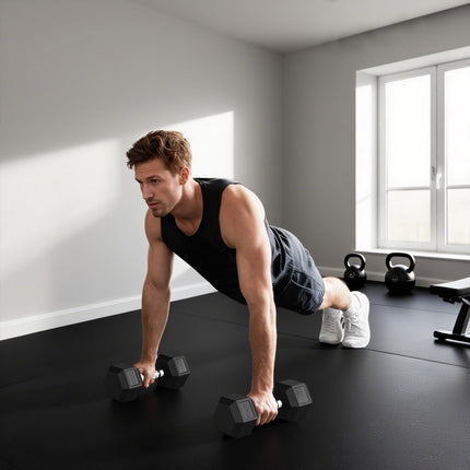 Dumbbells, Knurled Grip, Cast Iron, 2 x 20kg for Home Gym