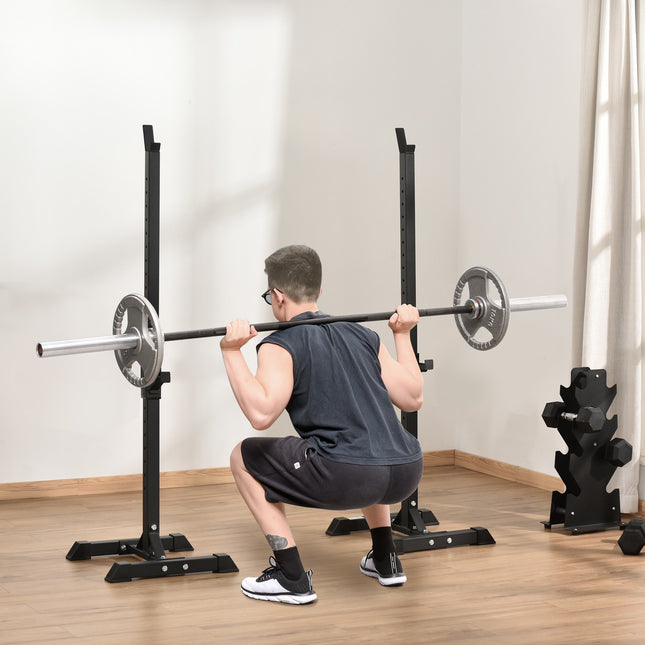 Halterstandaard, set van 2, halterrek, in hoogte verstelbaar halterrek, halter met rubberen voetdoppen, 105-160 cm, krachttraining, tot 150 kg, staal Aosom