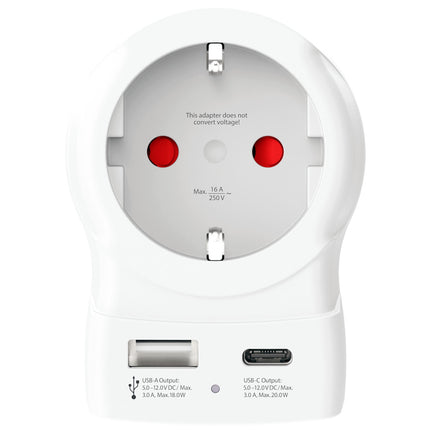 EU to UK Plug Adapter, USB-A/USB-C 20W PD Grounded