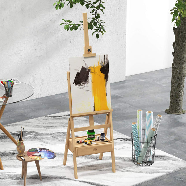 Height-adjustable wooden easel for canvases up to 92 cm