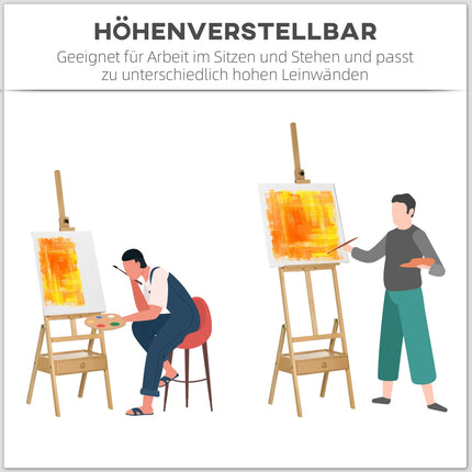 Height-adjustable wooden easel for canvases up to 92 cm