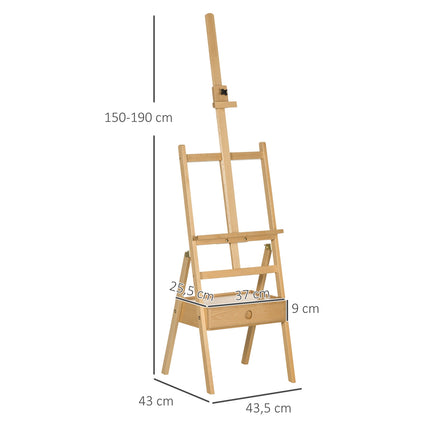 Height-adjustable wooden easel for canvases up to 92 cm