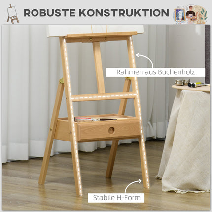 Height-adjustable wooden easel for canvases up to 92 cm