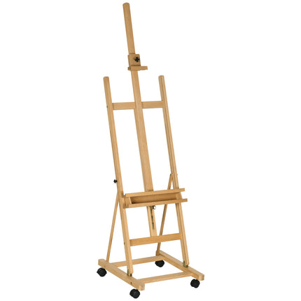 Adjustable easel in beech wood with wheels - foldable stand in canvas